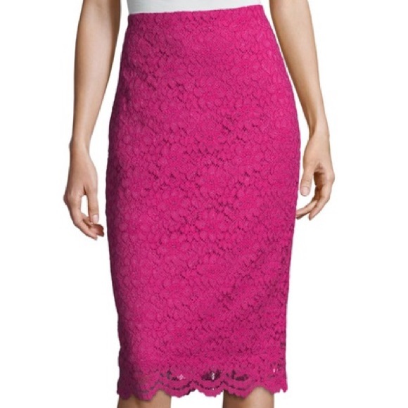 Lace Bright Pink Pencil Skirt - Picture 1 of 14
